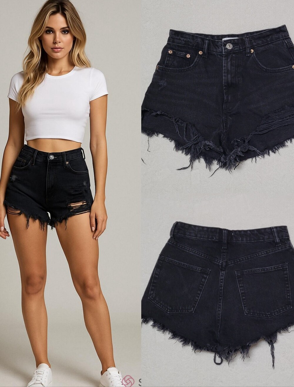 Zara Black Ultra Distressed High Waisted Denim Shorts Booty Shorts Shorty Shorts